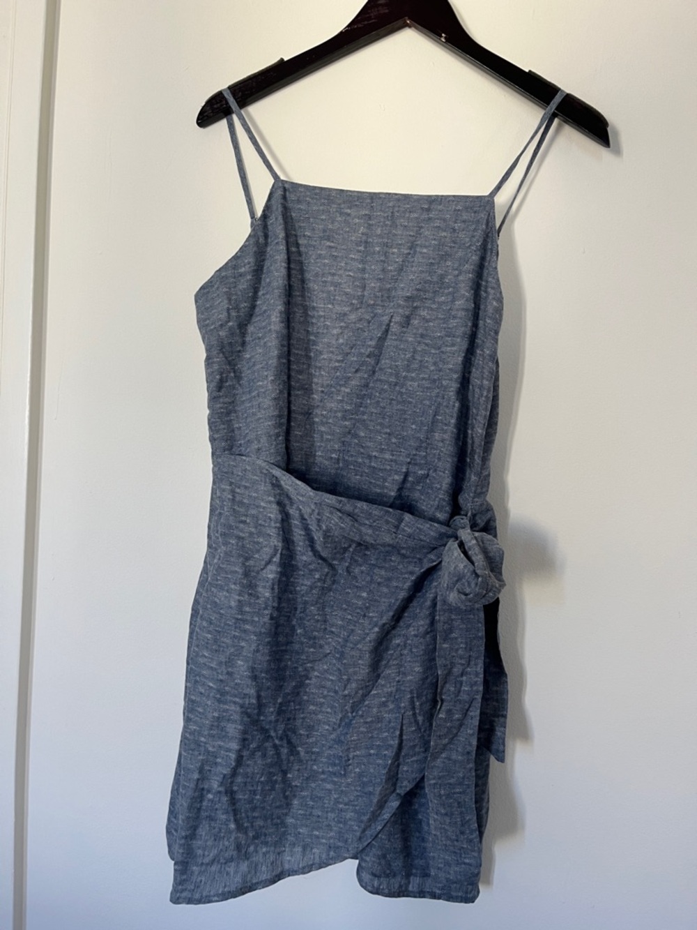 mahina Slate Blue Spaghetti-Strap Wrap Mini Dress